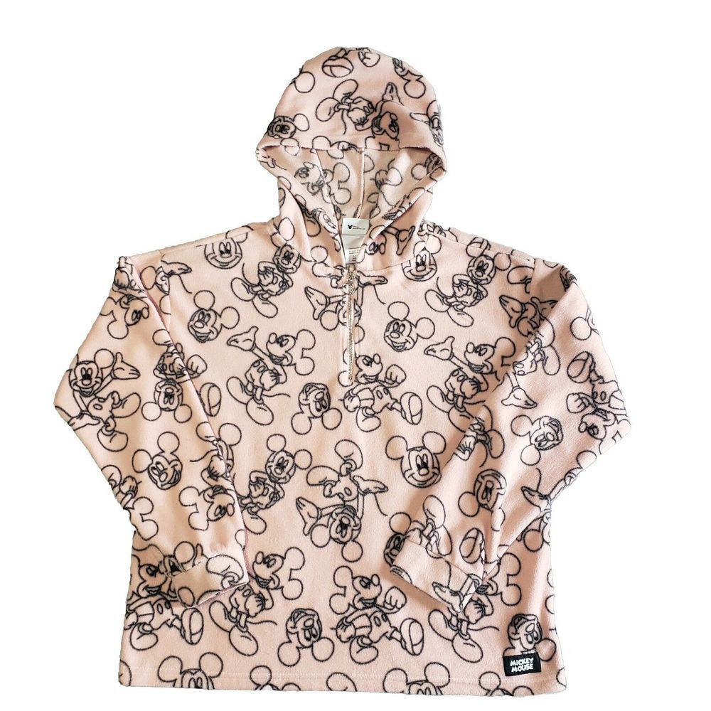 Disney Mickey Mouse 1/4‎ Zip  Fleece Hoodie Jacket Women's Pink Size XL 15/17